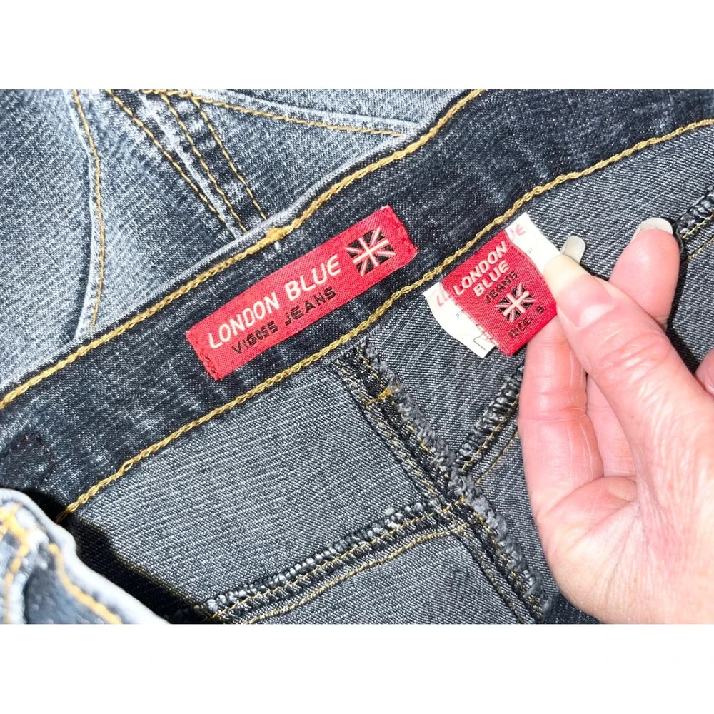 London Blue Vigoss Jeans Denim Skirt Dark Wash Paneled Chevron Y2K Cyber Grunge‎